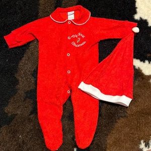 Vintage newborn red my first Christmas outfit with matching hat